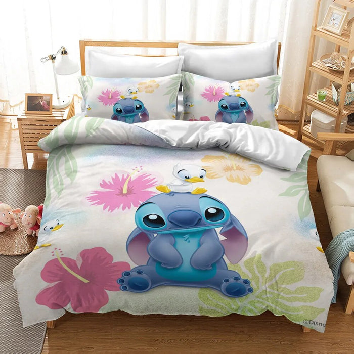 Flower Themed Cartoony Print Bedding Set