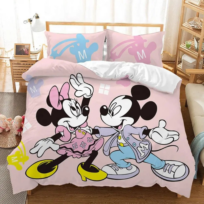 Mickey And Minnie Print Pillowcase With Duvet Cover
