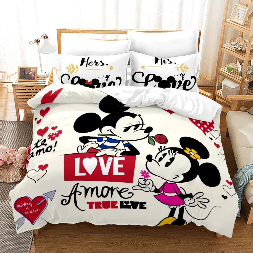 Mickey Minnie With Text Print Bedding Set — Original Tapestries