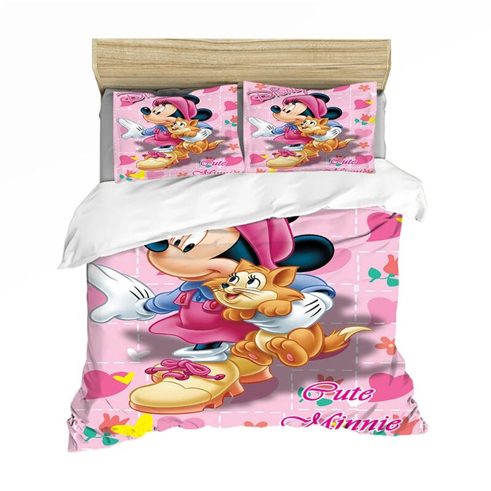 Minnie Cordate And Flower Themed Bedding Set
