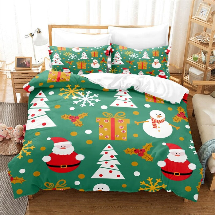 Green Christmas Printing Duvet Bedding Set