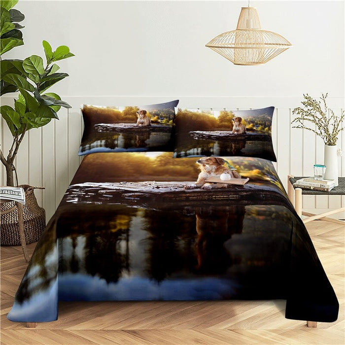 Snow Dog Printing Polyester Flat Bed Bedding Set