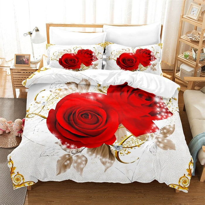 Red Rose Print Cover Bedding Set