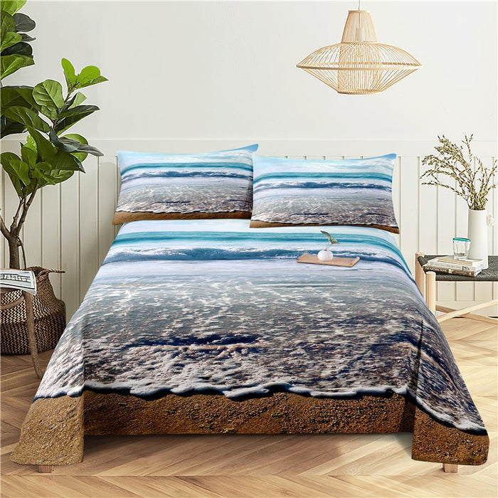 Seaside Beach Print Bed Flat Bedding Set