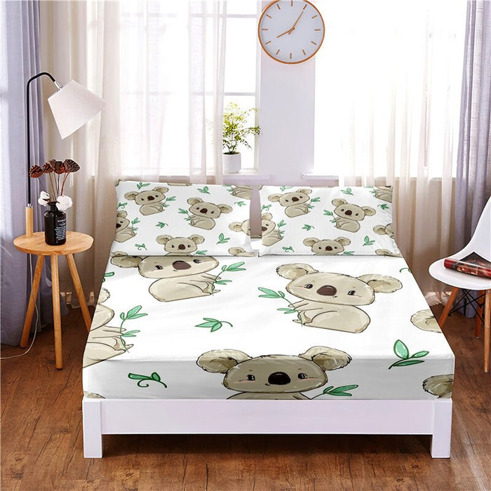 3 Pcs Animated Animal Digital Printed Polyester Fitted Bed Sheet Set