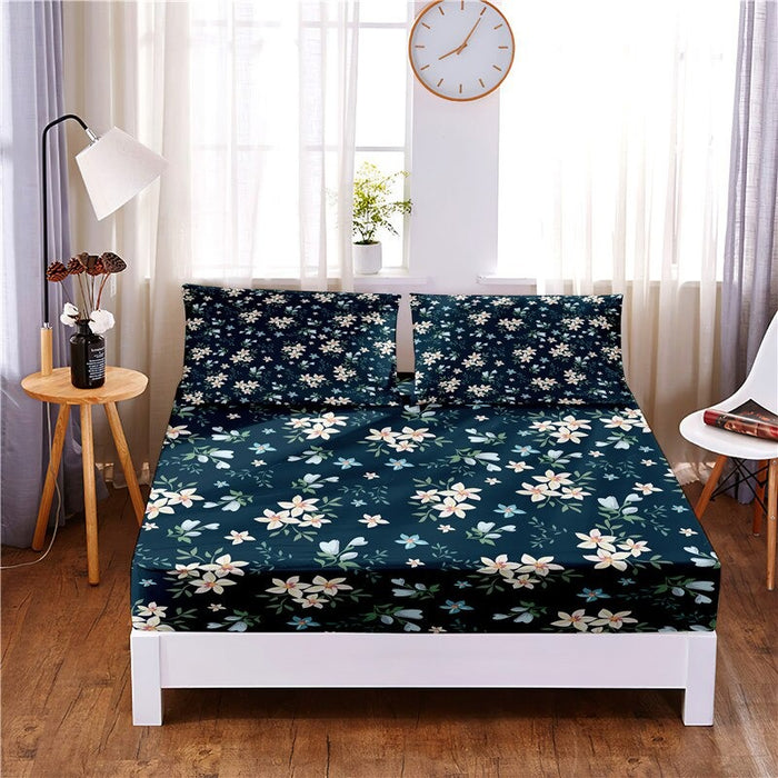 Floral Digital Printed Polyester Fitted Bed Sheet Set