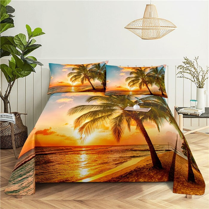 Sunset Coconut Tree Print Bedding Set