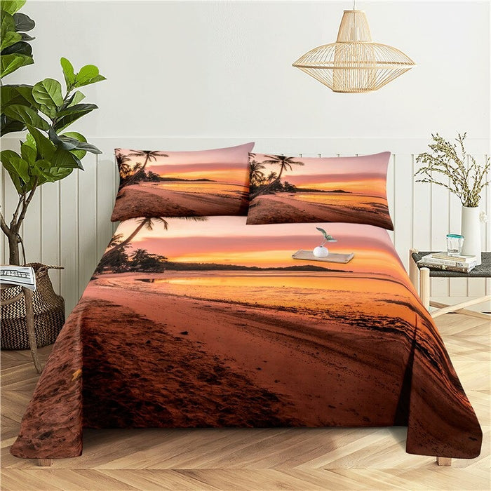 Sunset Coconut Tree Print Bedding Set