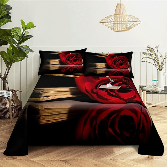 3 Sets Printing Flat Bed Sheet With Pillowcase