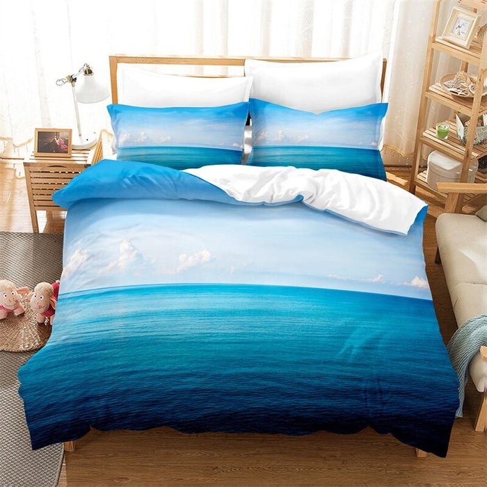 Blue Sea Pattern Duvet Cover And Pillowcase Bedding Set