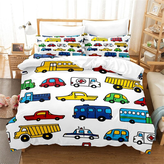 Cartoon Vehicles Digital Printed Bedding Set