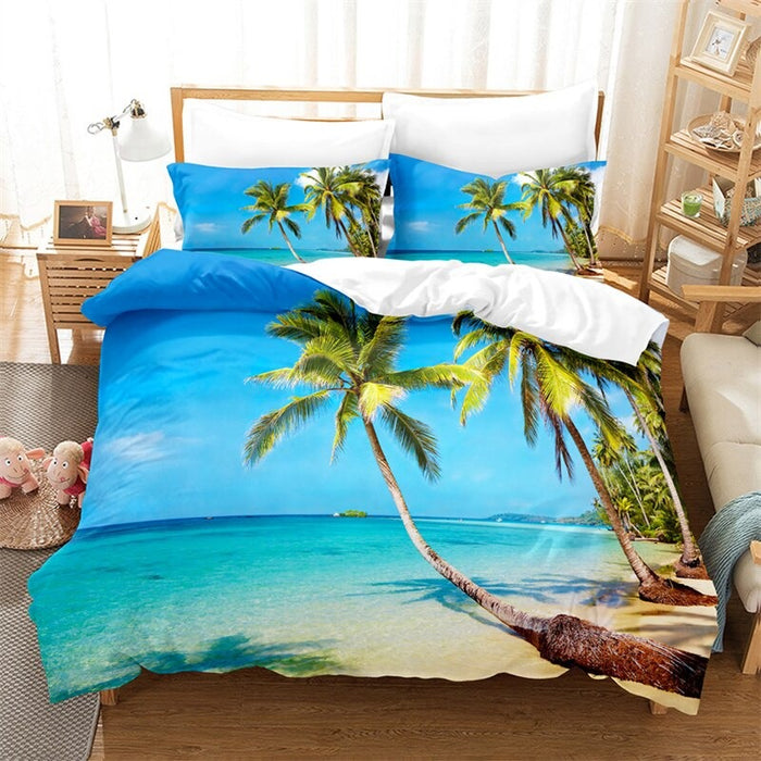 Coconut Trees In Beach Digital Printed Bedding Set