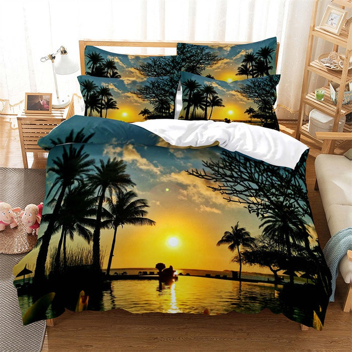 Coconut Tree Seaside Printed Bedding Set