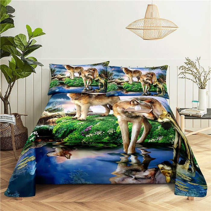 3 Sets Wolves Printed Bedding