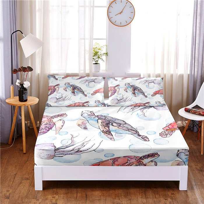 3 Pcs Cartoon Animal Digital Printed Polyester Fitted Bed Sheet Set