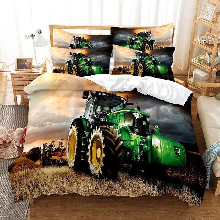 Green Tractor Printing Duvet Cover Bedding Set