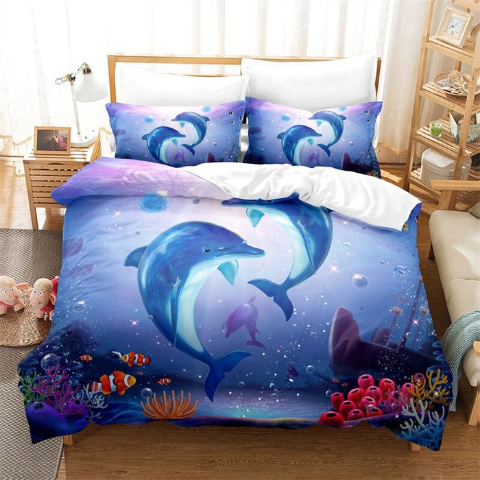 Blue Sea Pattern Duvet Cover And Pillowcase Complete Set