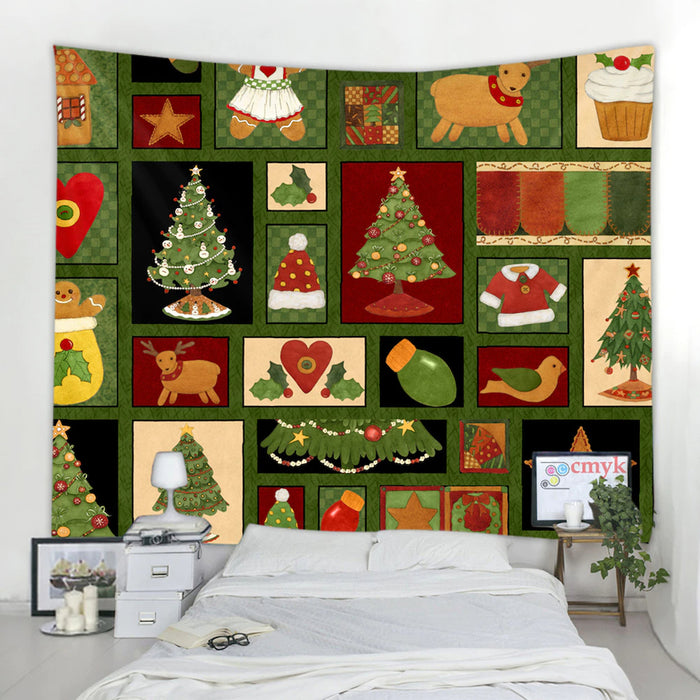 Cartoon Christmas Illustration Tapestry Wall Hanging Tapis Cloth