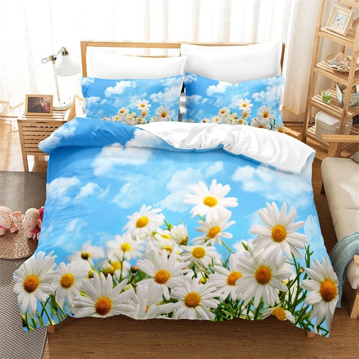 Beautiful Flowers Digital Printed Linen Bedding Set