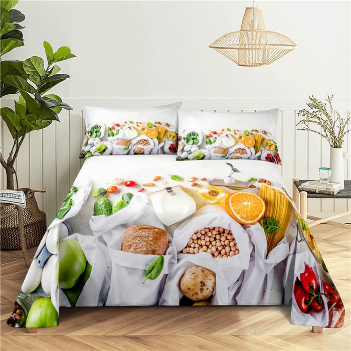 Fresh Fruit Print Bed Flat Bedding Set