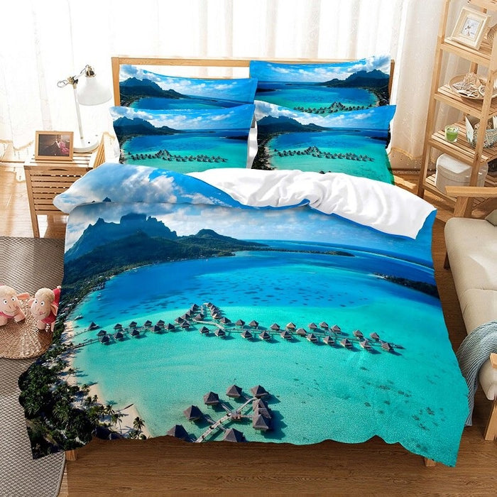 Blue Sea View Print Duvet Cover Set