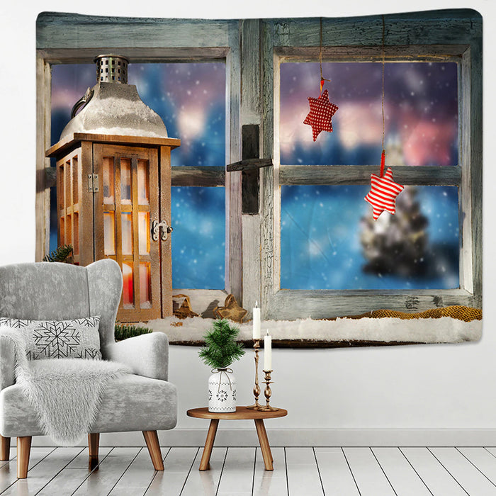 Christmas Window Illustration Tapestry Wall Hanging Tapis Cloth