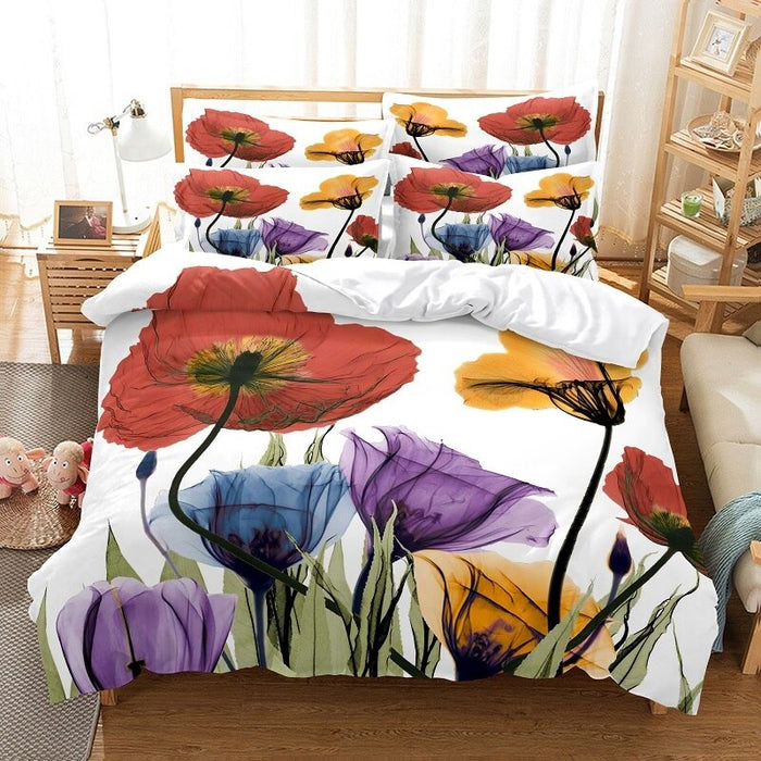 3D Color Flowers Printed Bedding Set