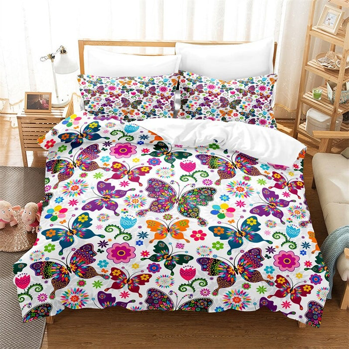 Butterfly-Pattern Duvet Cover And Pillowcase Set