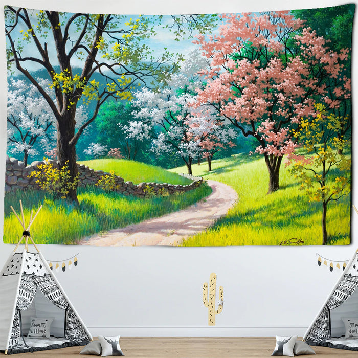 Peach And Pear Blossom Tapestry Wall Hanging Tapis Cloth