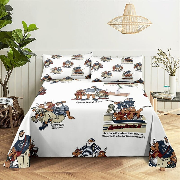Cartoon Santa Patterned Complete Bed Sheets And Pillowcases Set