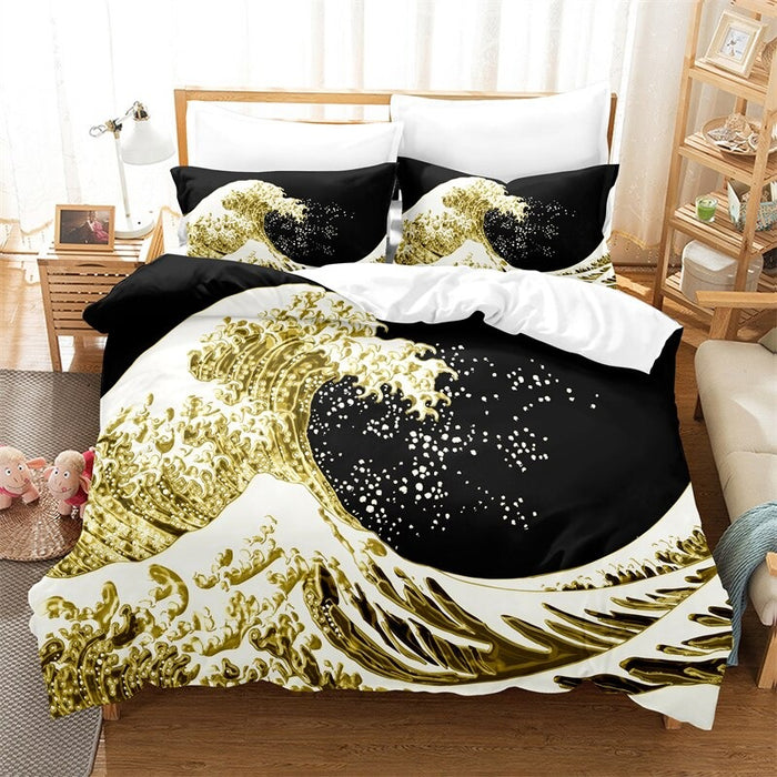 Golden Wave 3D Printed Duvet Cover Bedding Set