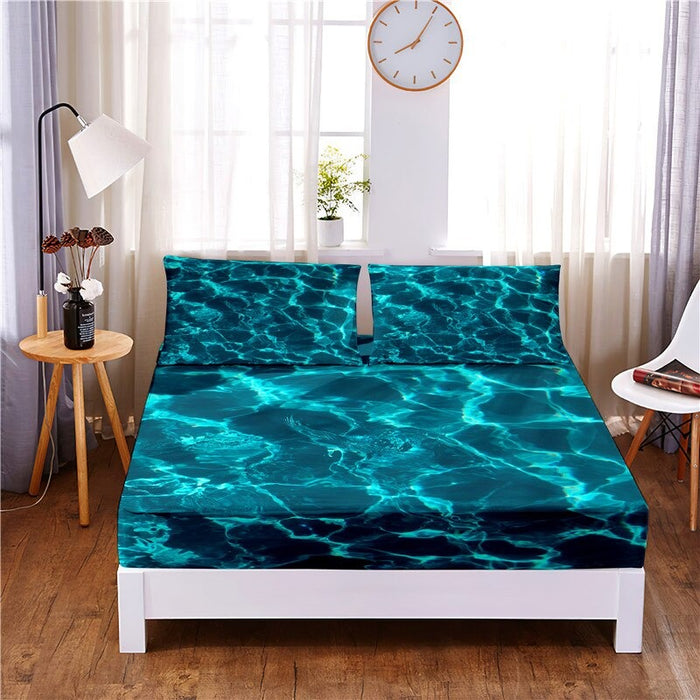 Seawater Digital Printed 3pc Polyester Bedding Set