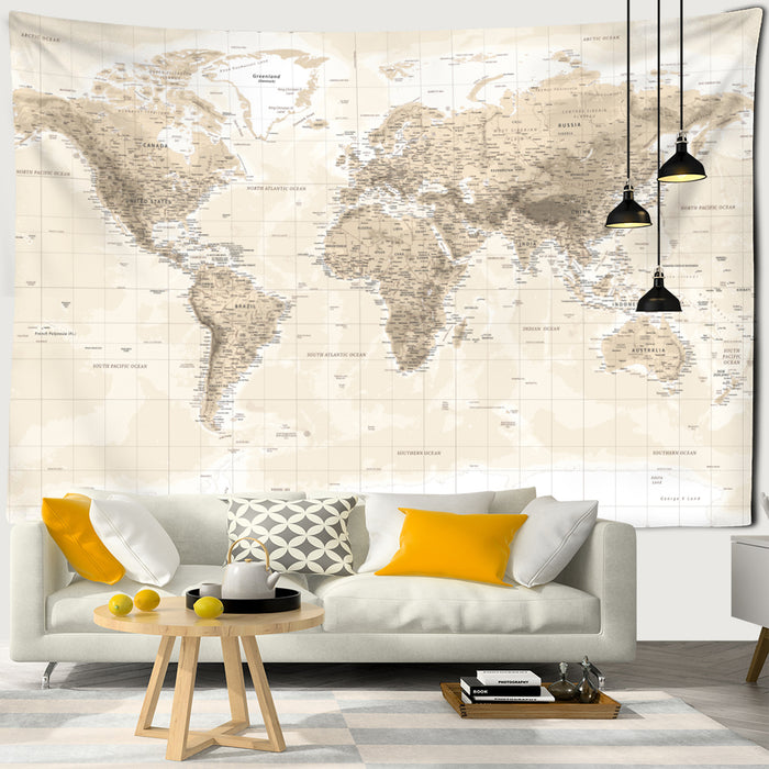 Yellow Retro Map Tapestry Wall Hanging Tapis Cloth