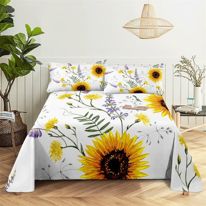 Flower Pattern Complete Bed Sheets And Pillowcases Set