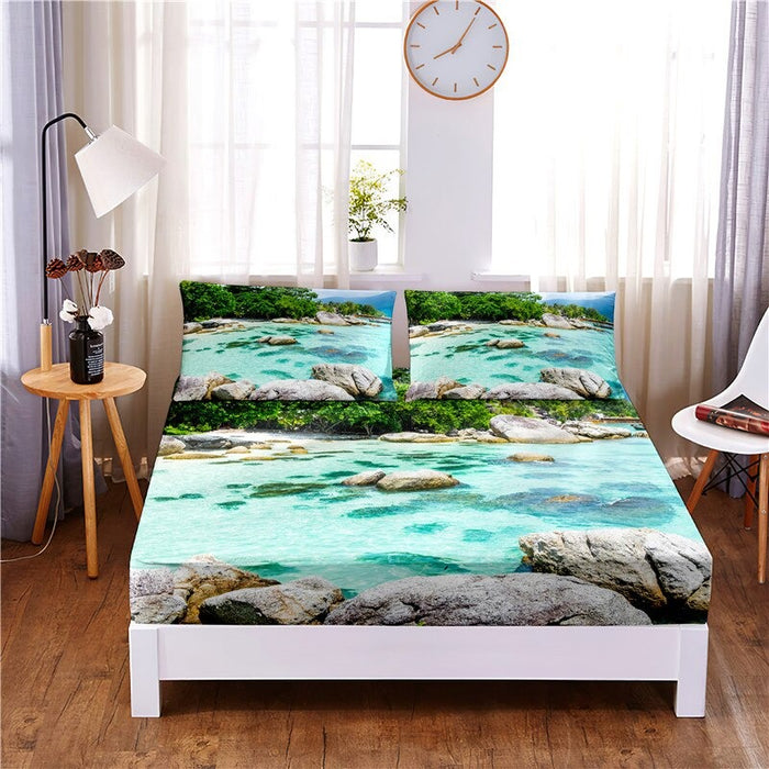 Flowing Water Digital Printed Polyester Bedding And Pillowcases Set