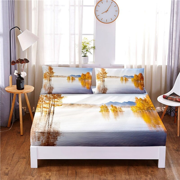 Lake Digital Printed Fitted Sheet Mattress Cover