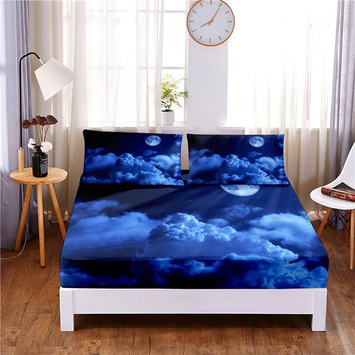 Moonlit Night Digital Printed Fitted Sheet Mattress Cover