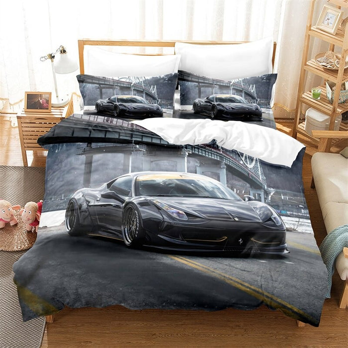 Motorsport Patterned Duvet Cover And Pillowcase Bedding Set