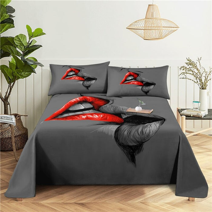 3 Sets Red Lips Pillowcase Bedding