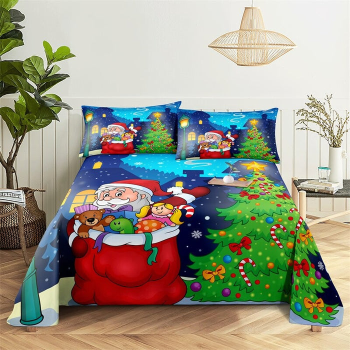 Santa Clause Themed Bed Sheets And Pillowcases Set