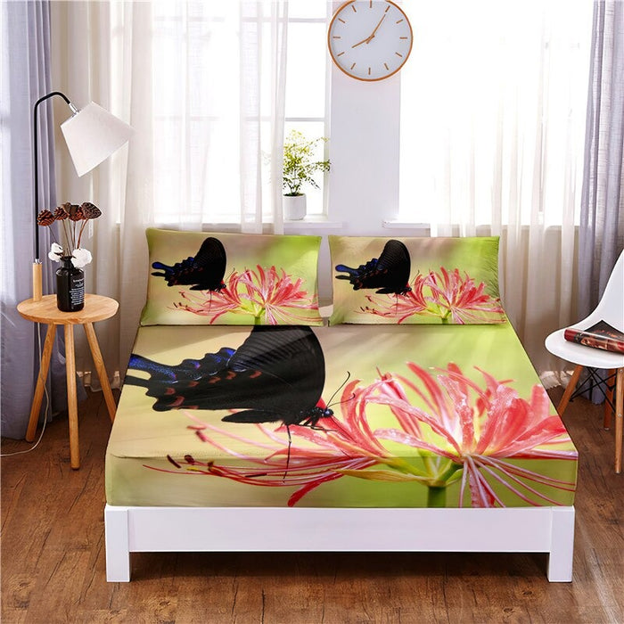 Flower Digital Printed Polyester Bedding And Pillowcases Set