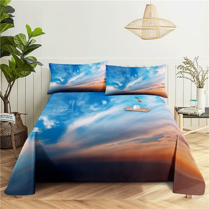 Scenery Print Polyester Flat Bedding Set