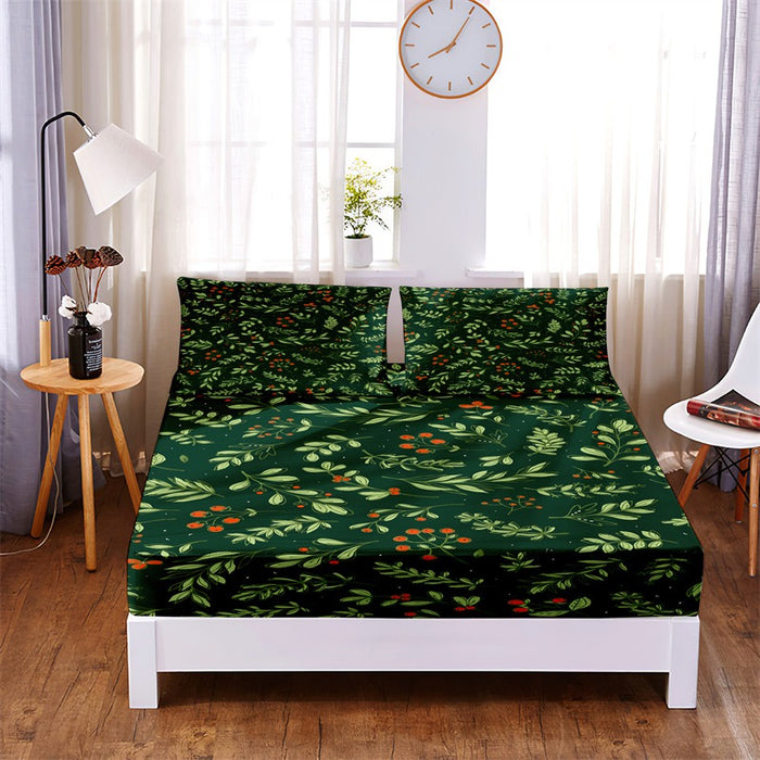 Green Christmas Digital Print Bed Sheet Set