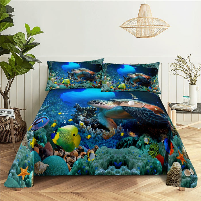 Seafloor Animals Print Bedding Set