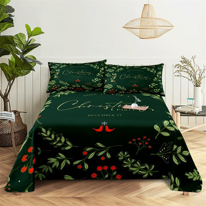 Christmas Green Leaves Bedding Sheet