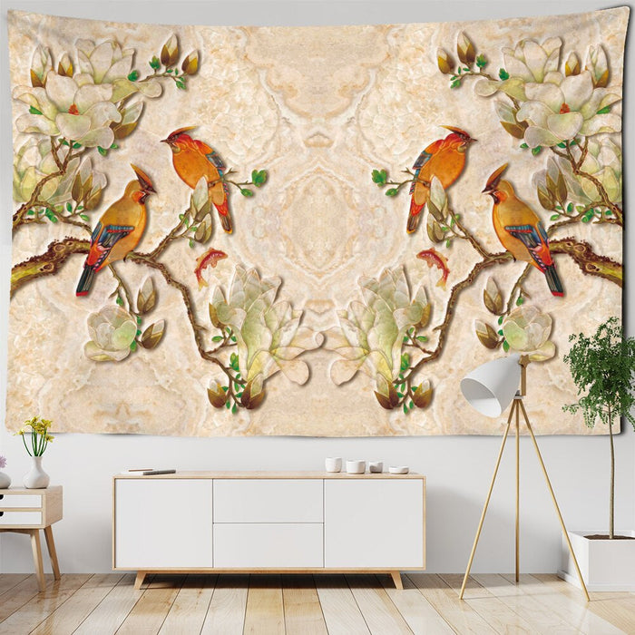 Oil Painting Flowers & Birds Tapestry Wall Hanging Tapis Cloth