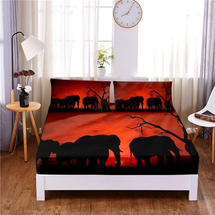Elephant Print Fitted Sheet Bedding Set