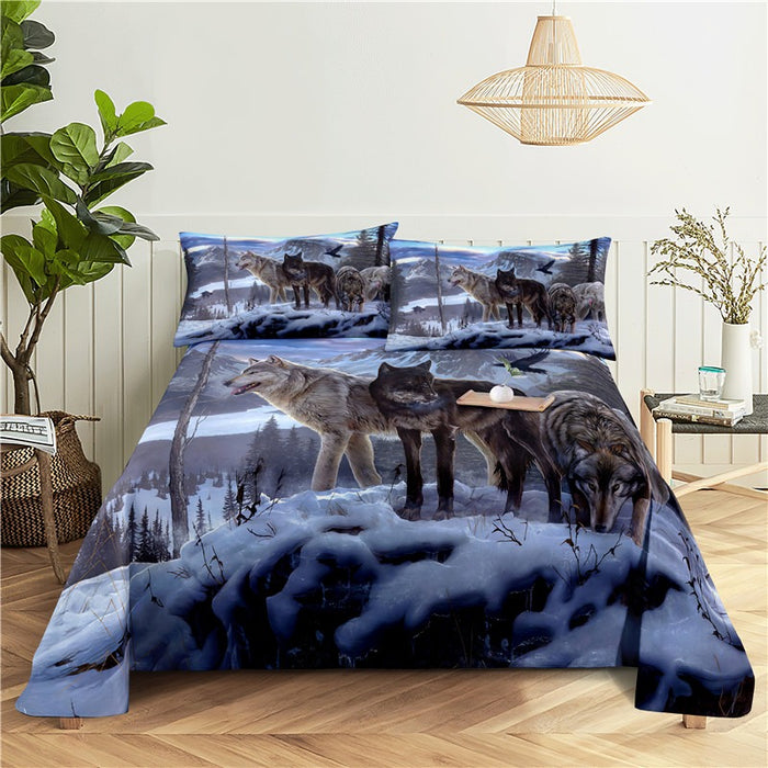 Wolf Print Bed Flat Bedding Set