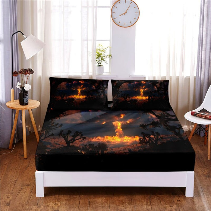 Sunset  Printed Fitted Sheet Bedding Set