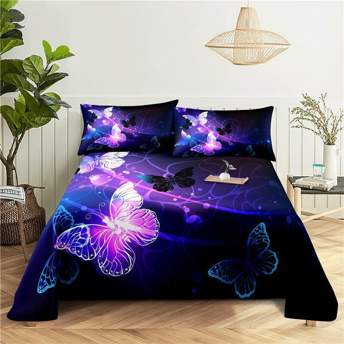 Colorful Butterfly Bed Flat Bedding Set